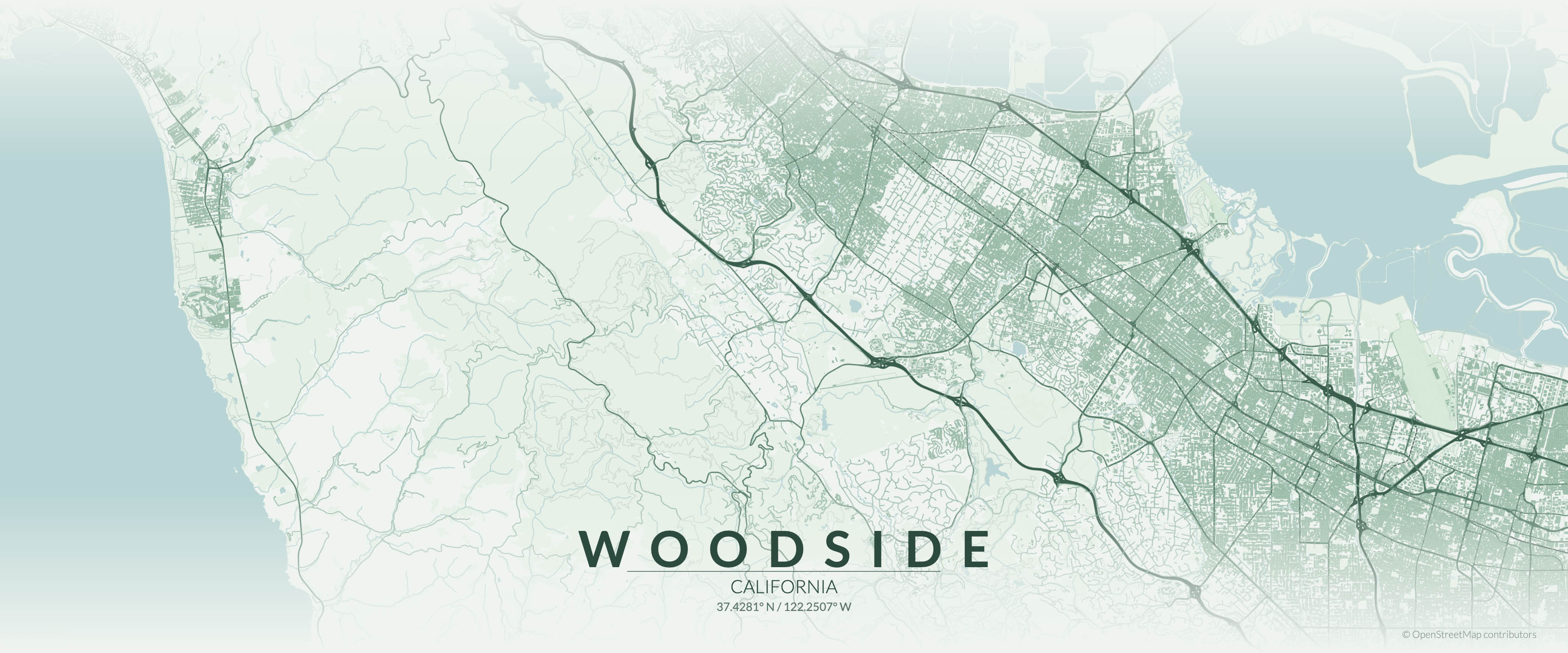 Map showing service area in Woodside